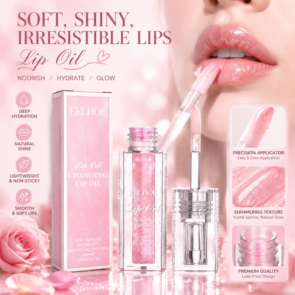 Pink Color Changing Lip Oil Moisturizing Tinted Lip Glossy Lip Care Avocado Oil Daily Makeup Natural Plant Ingredients Makeup