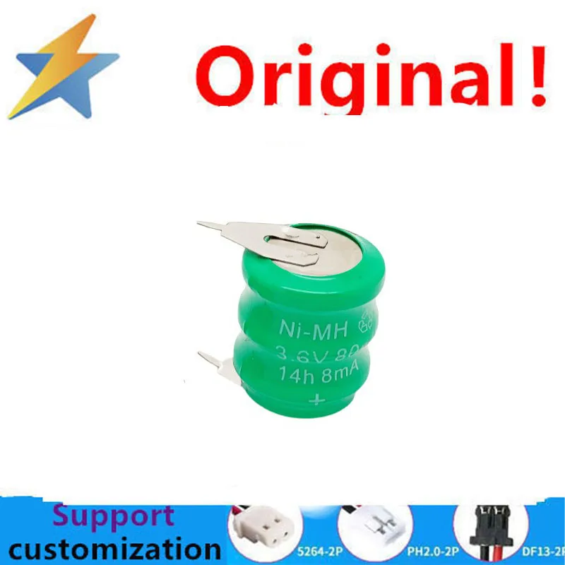3.6V80MAH button type nickel hydrogen stacked battery NI-MH3.6V button battery 80MAH rechargeable battery with solder feet
