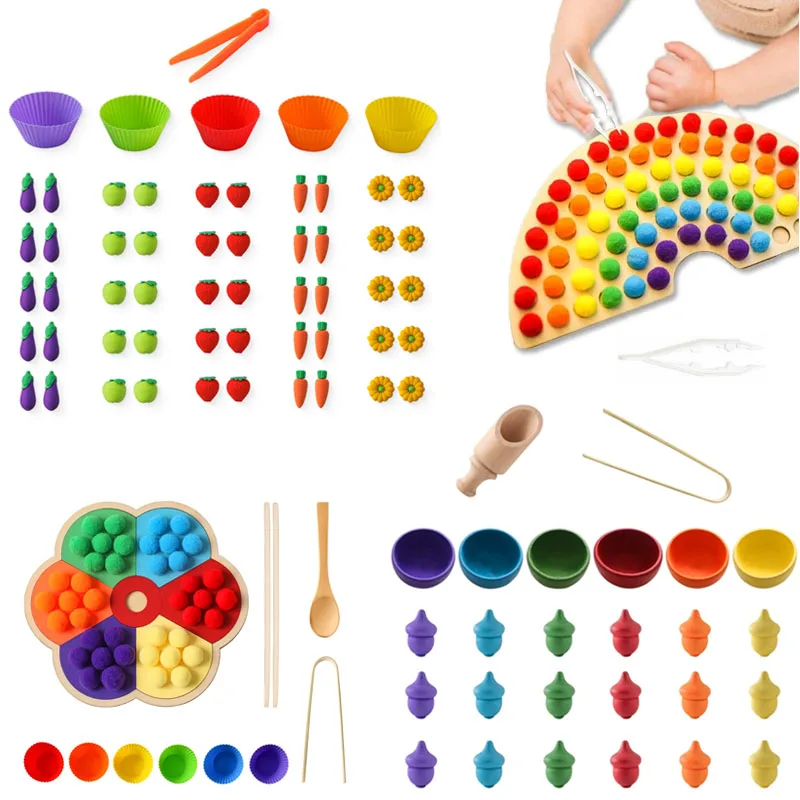 Juguetes Montessori para bebés, juego de clasificación de colores arcoíris, rompecabezas sensorial, habilidad motora fina, juguete educativo para