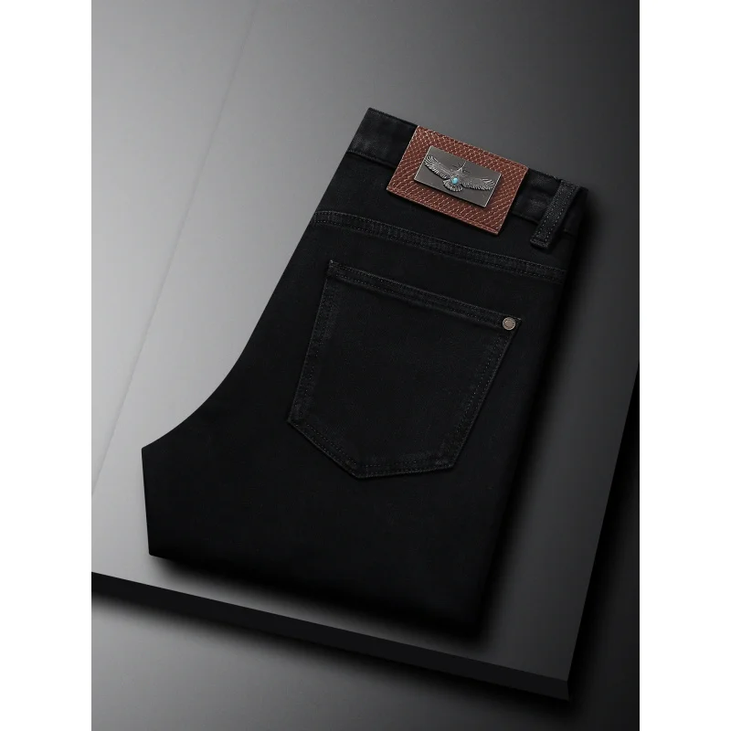 Schwarze Herbstjeans für Herren, Stretch, vielseitig, High-End, minimalistisch, lässig, Trend, kleine Hose mit geradem Bein