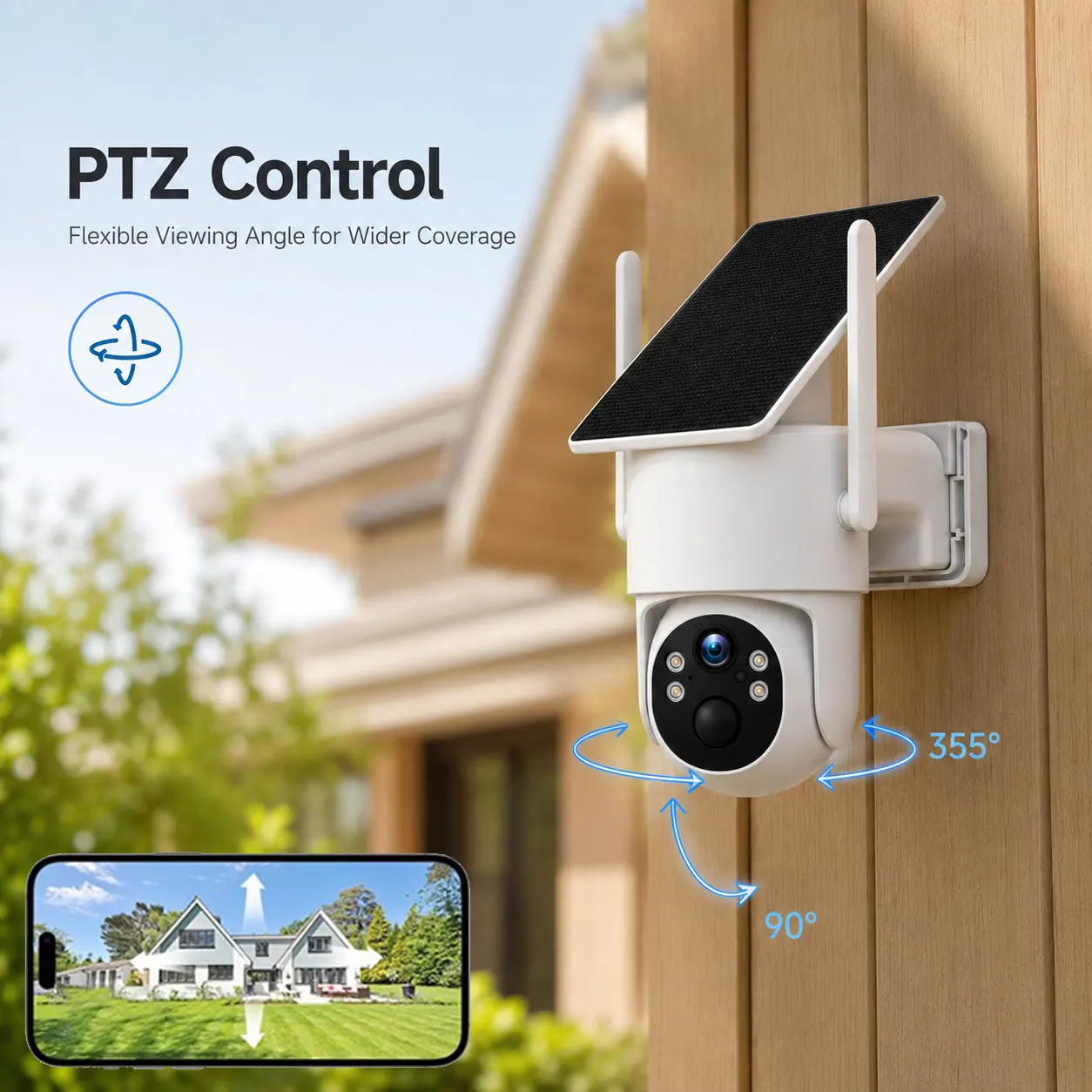 5MP Solar Powered PTZ Camera For Outdoor Wireless Home Monitoring Fixed Solar Panel 360 5GHz WiFi PIR Detection Surveillance Cam - view 5