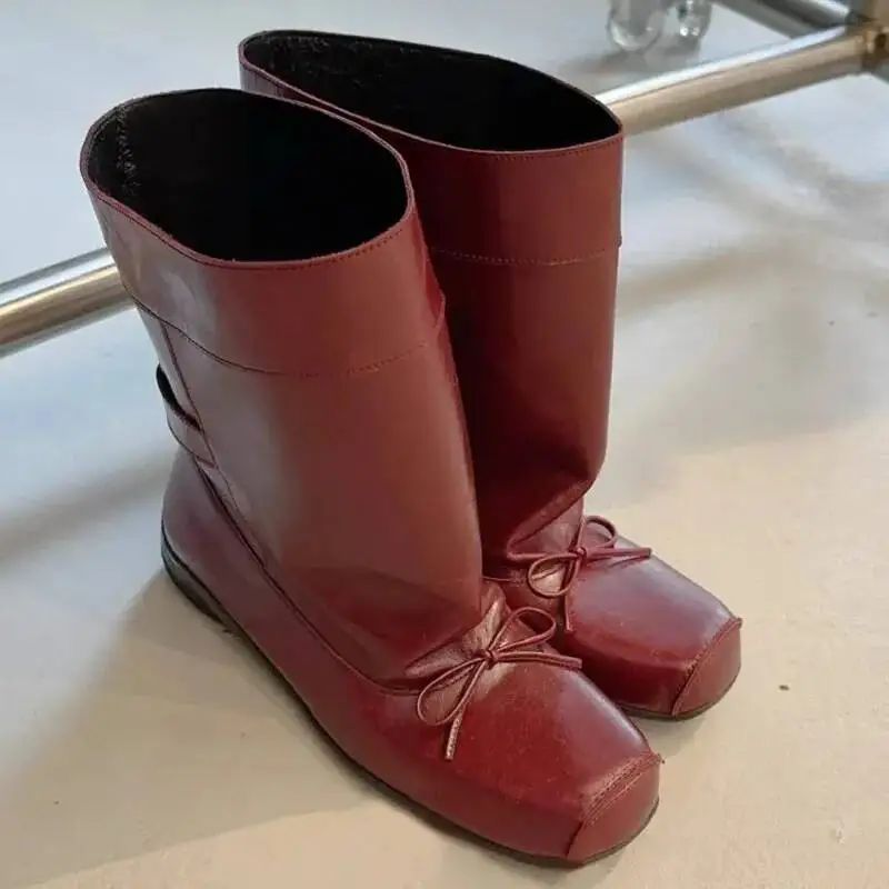 جديد إمرأة منصة حذاء من الجلد موضة السيدات سميكة وحيد جولة تو حذاء من الجلد أحذية بوت قصيرة الشتاء دراجة نارية التمهيد Bottine #3