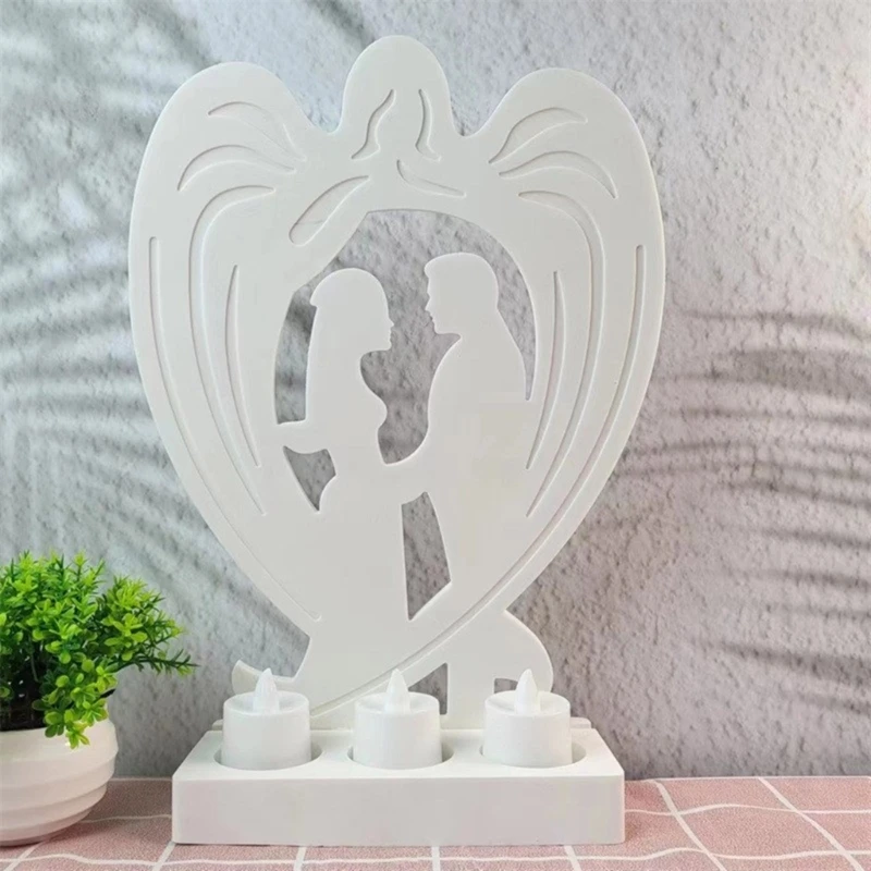 Couple Love Heart Holder Silicone Base Mould Candlestick Making Molds Gypsum Office Decorations Moulds