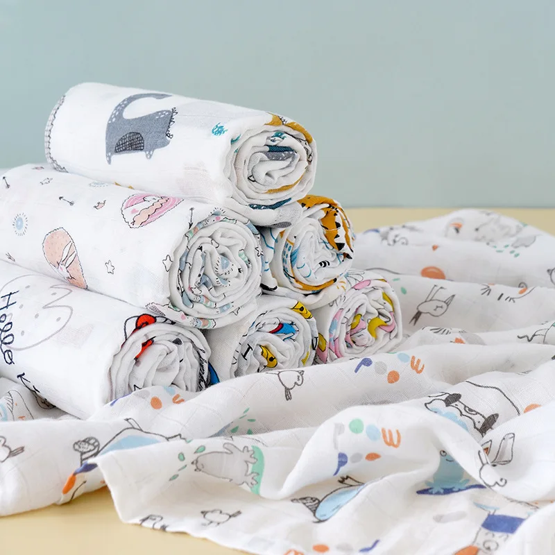 Newborn Swaddle Baby Blanket Two Layer Muslin Cotton 110*120cm Soft Newborn Bath Gauze Infant Wrap Sleepsack Stroller Cover