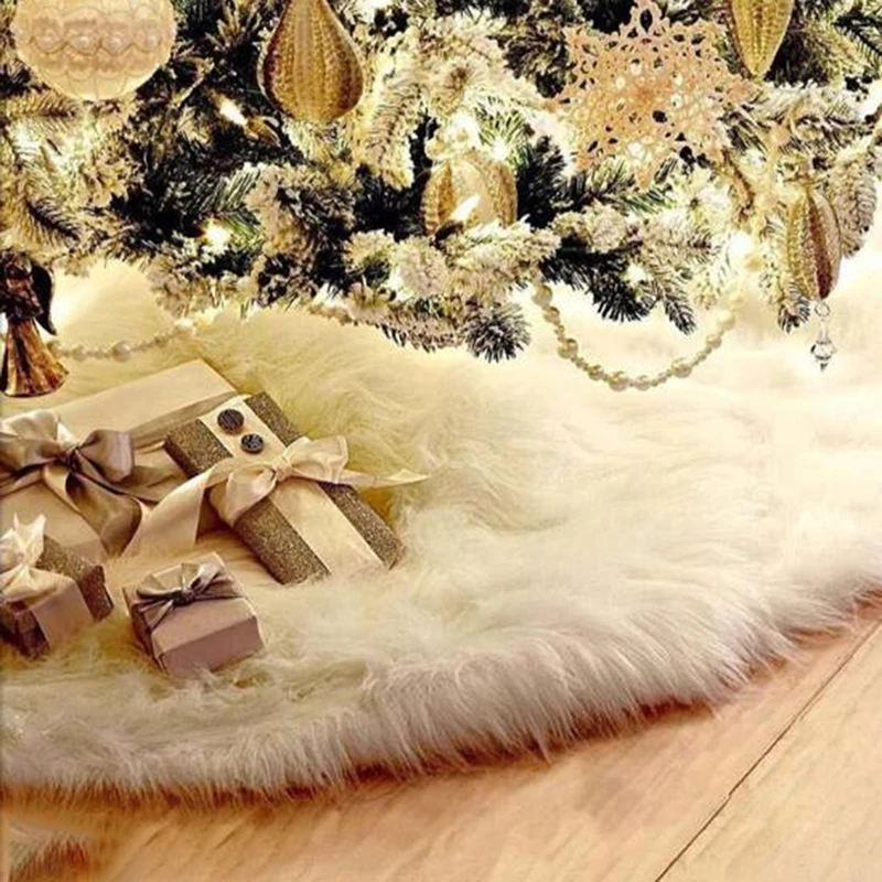 

White Christmas Tree Skirt Plush Faux Fur Xmas Tree Carpet Merry Christmas Tree Decorations Ornament New Year Navidad Home Decor