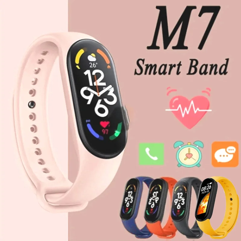 M7 Smart Watch Silicone Heart Rate SmartBand Varied Dials Fitness Tracker Blood Pressure Sport Bracelet For Mi Band 7 Men Women