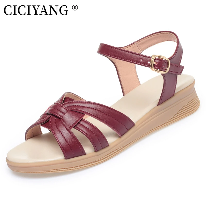 

CICIYANG Sandals for Women Genuine Leather 2024 New Summer Plus-size Open-toed Ladies Shoes Wedge Heel Comfortable Soft Sole 43