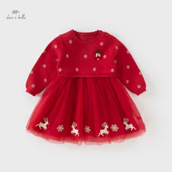 Dave Bella Princess Dress Girls Baby Children 2024 New Autumn Winter Cute Christmas Fashion Long Sleeved Party Dress DB4242968