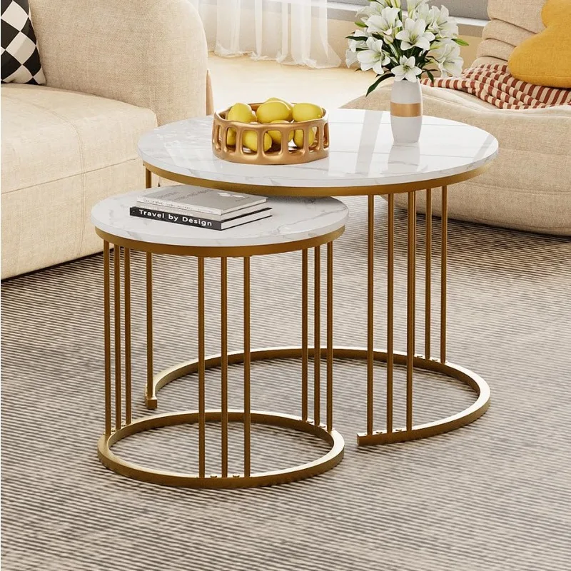 Coffee Table Faux Marble Nesting Table for Small Place 2 Sets Modern Furniture Living Room Sets End Side Table Night Stand