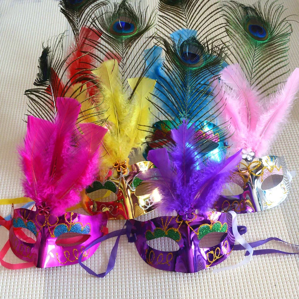 20pcs Women Girls Peacock Feather Mask Bar Half Face Masks Masquerade Performance Props Birthday Wedding Party Favors