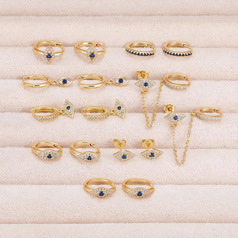 Trendy Evil Eye Gold Plated Hoop Earrings For Women Zircon Blue Eye Drop Earrings Lucky Amulet Dainty Jewelry Gifts