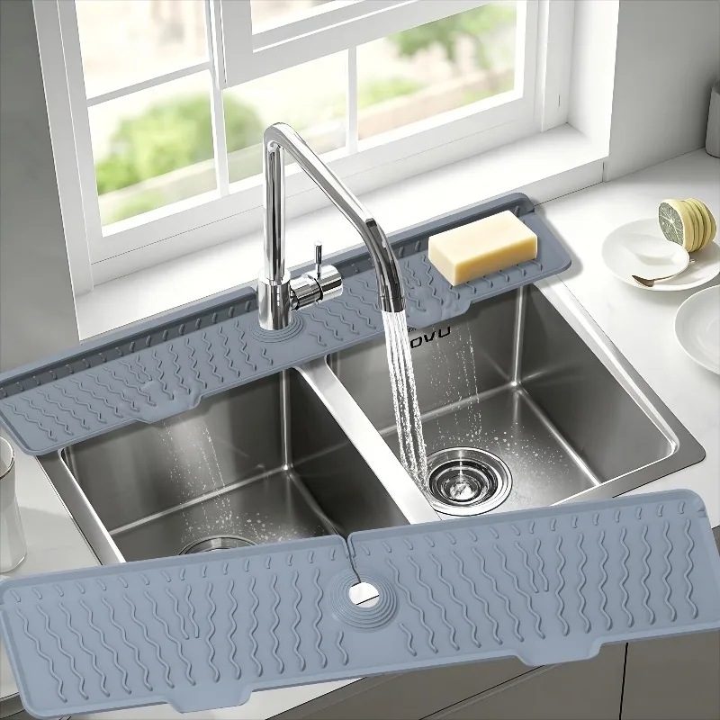 Heavy-duty non-slip sink mat with 5° drainage-foldable gray/black,easy-clean silicone,fits sinks, dishwashers, washing machines