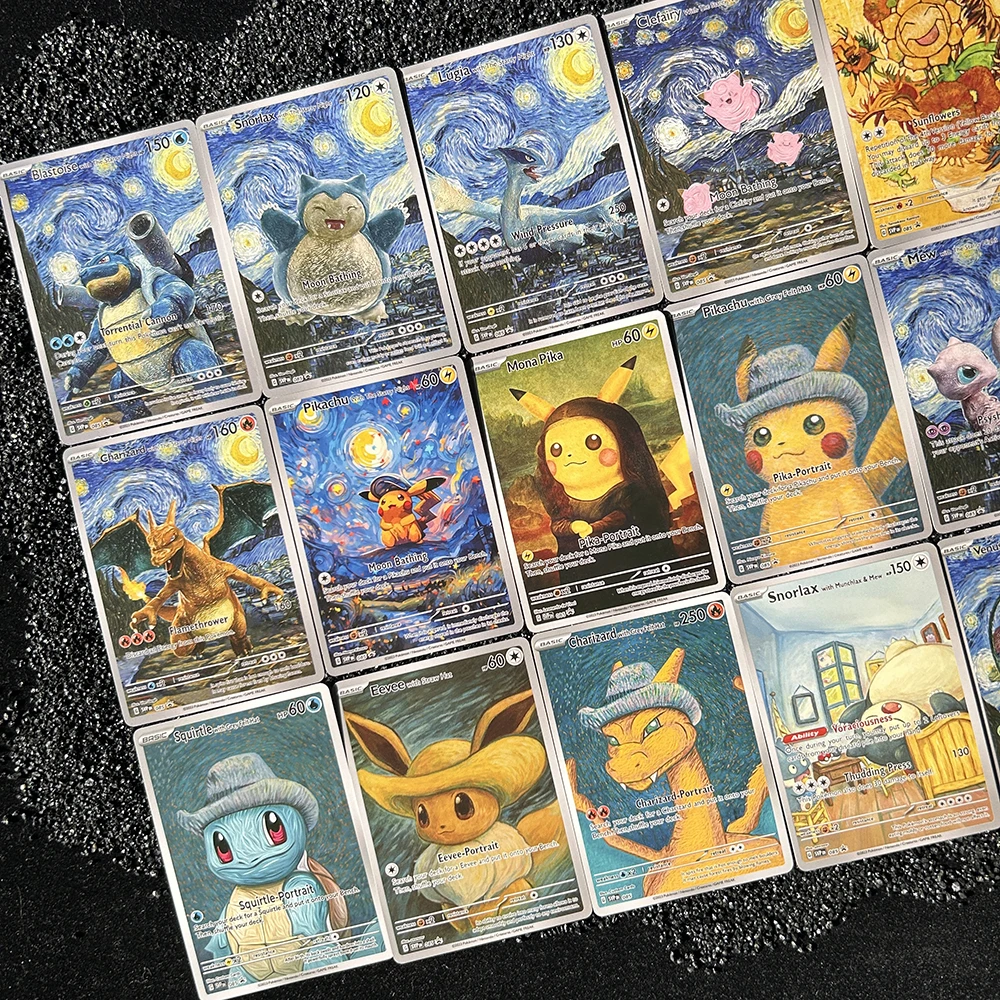 18PCS/set PTCG Van Gogh PICHU Charizard Collect Trading Signature Card Self Made Mewtwo Cartoon Anime Game Collection Cards Gift