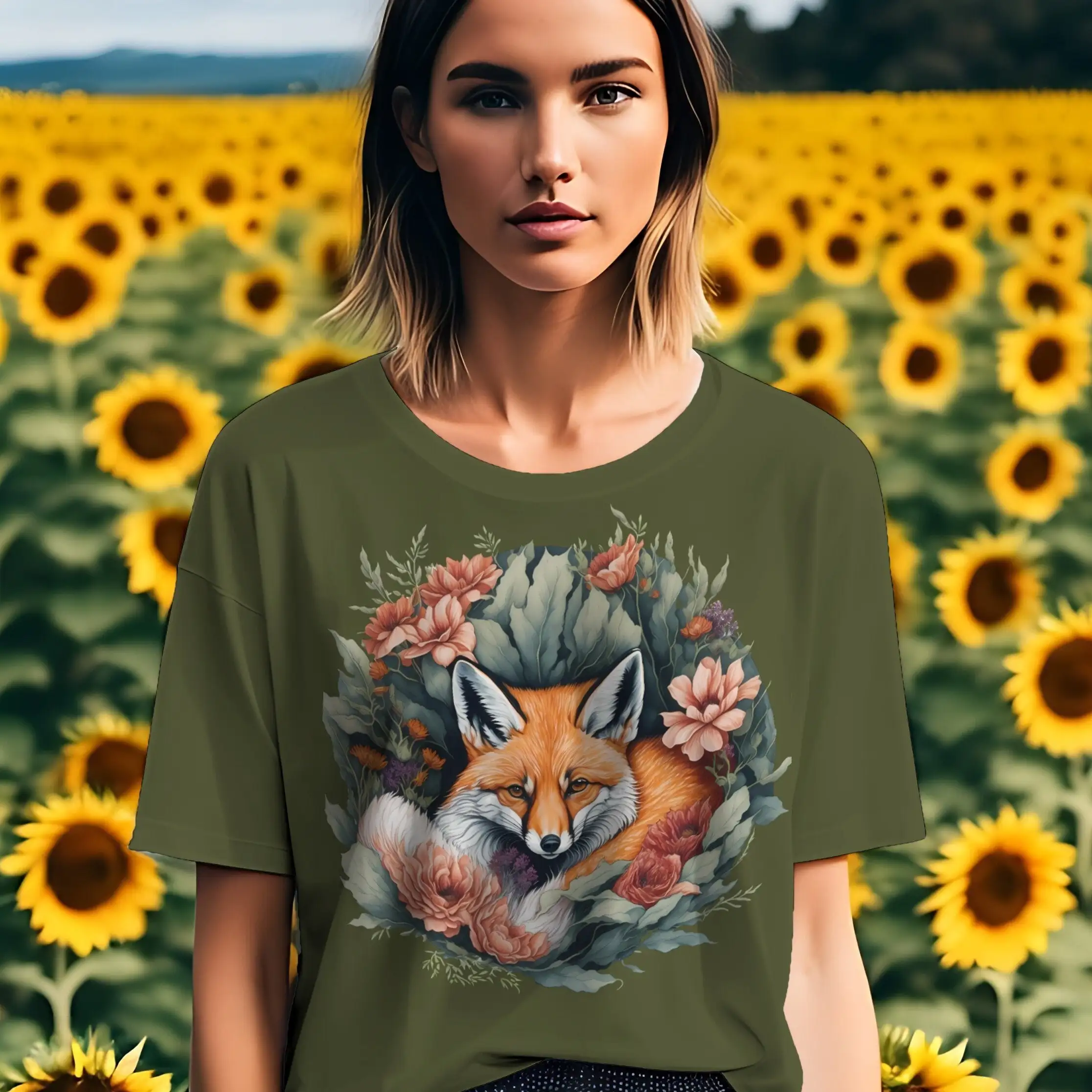 T Shirt Fuchs Und Blumen Forestcore Wald Natur Tierschutz Herbst Tierliebe Landleben Cottagecore Umwelt Naturschutz 348Apt2