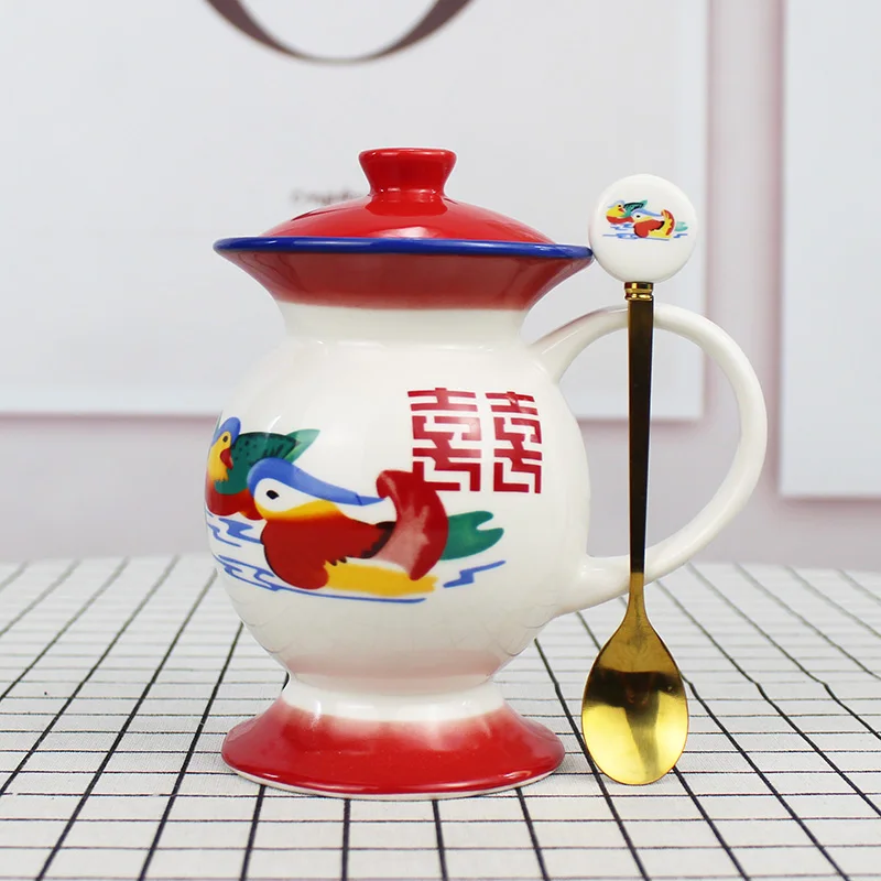 Creative National Tide Couple Funny Spittoon Ceramic Cup Classic Nostalgic Mandarin Duck Mug Wedding Gift Water Cup