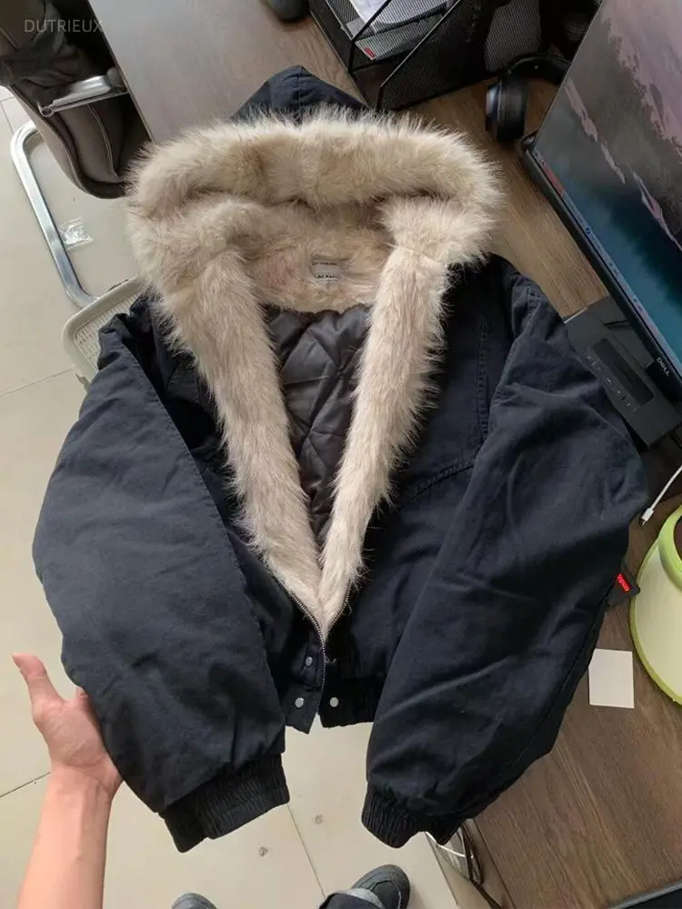 2000s Aesthetic Black Elegant Jacket Woman 2026 Winter Y2k Zip Up Hooded Design Harajuku Coat Female Loose Casual Chic Outfits