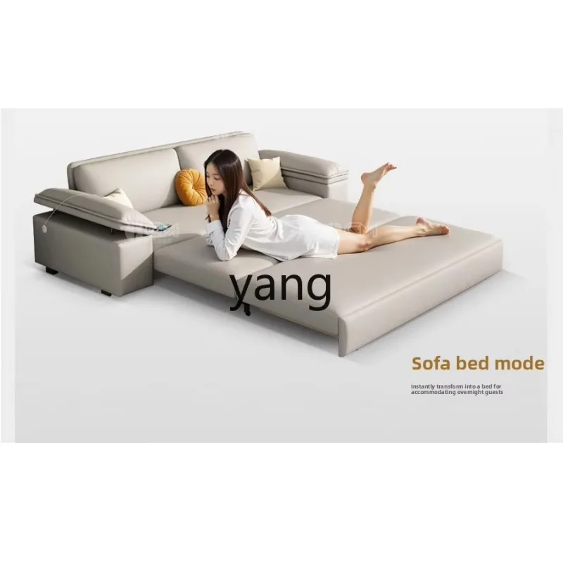 LMM modern simple small apartment living room leather sofa bed folding dual-purpose