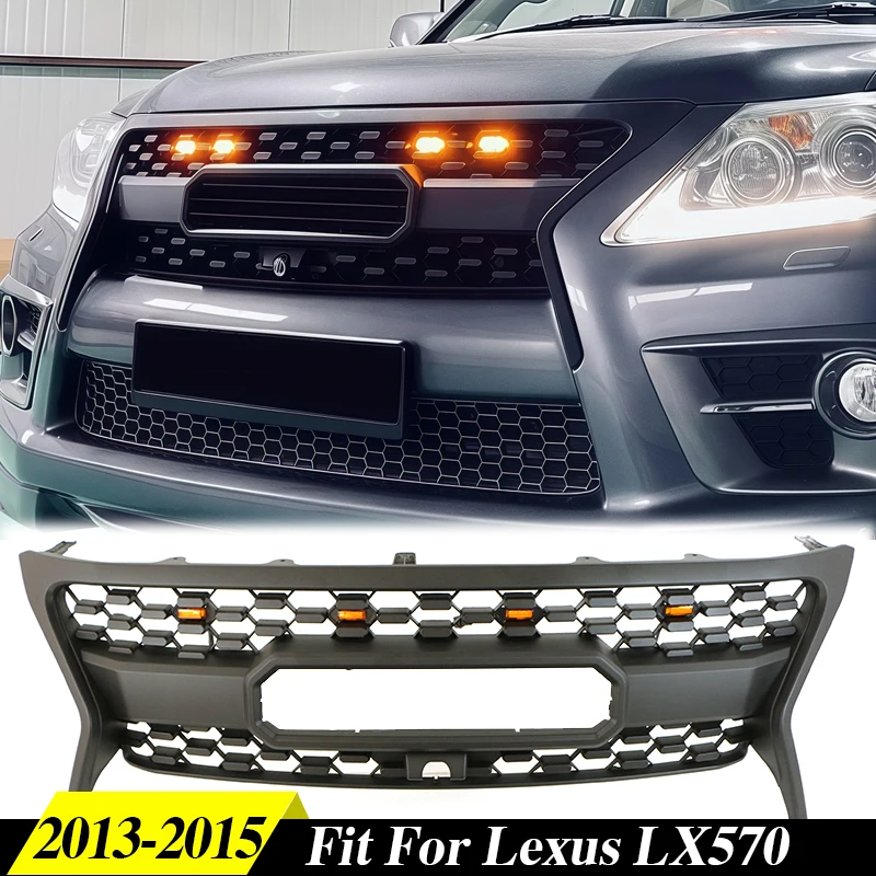 

Front Grille Fits For Lexus LX570 2013-2015 Black Grill With LED Lights