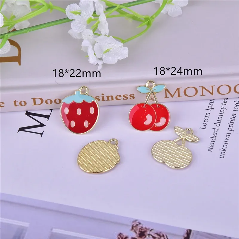 Esmalte Morango Cereja Encantos, Fruit Zinc Alloy, DIY Handmade Pingente, Acessórios de Moda Jóias, Dropshipping, 10Pcs