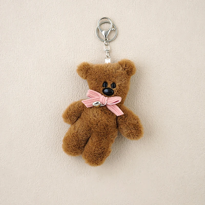 Funny Small Bear Doll Keychain For Bag Pendant Creative Plush Brown Bear Pendant Cute Keyrings For Car Keys Accessories  Gifts