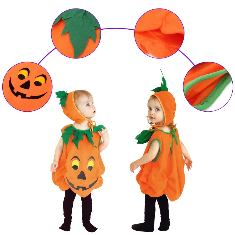 Kids Halloween Pumpkin Cosplay Costume for Toddler Boys Girls Stage Role Play Costumes Fancy Dress Tops+Hat