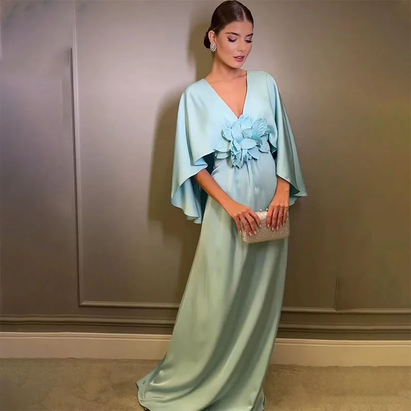 Elegant V-Neck Evening Dresses Leaves Applique Floor-length Formal Prom Dresses Vestidos De 2024 New Design