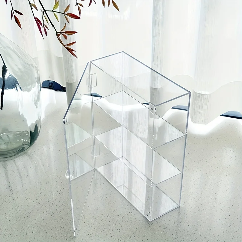 1pc Open Door Acrylic Display Cabinet with Handle, Transparent Dustproof Large Capacity Storage, Can Store Models and Cosmetics