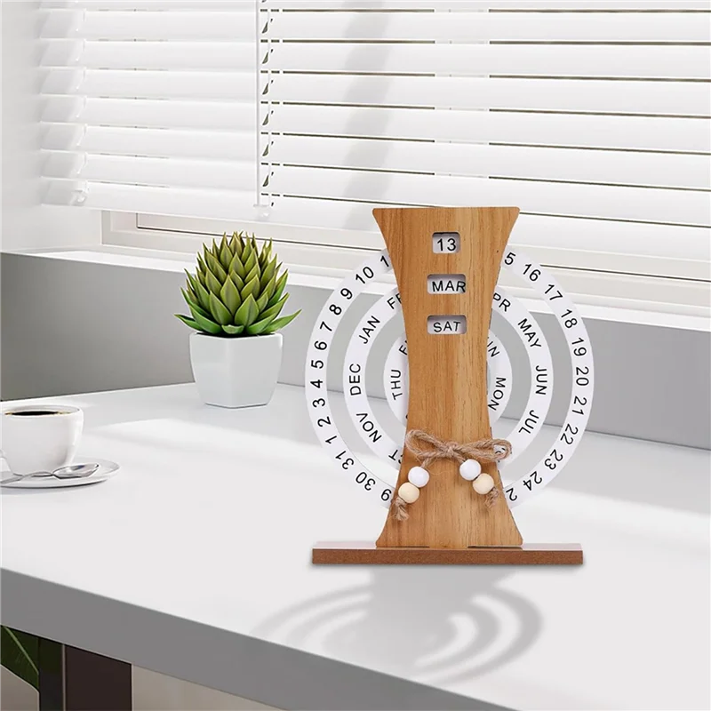 

B59A 2X Wooden Calendar Home Porch Decoration Office Desktop Decoration Manual Rotating Desk Calendar Sweet House C