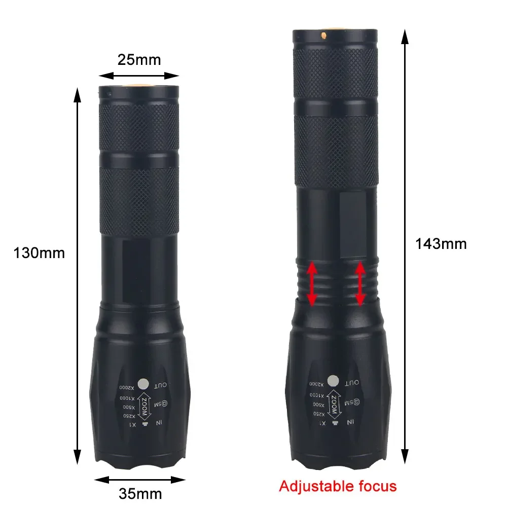 Tactical Green/Red/White Light LED Hunting Flashlight Zoomable Torch Waterproof Outdoor Camping Fishing Lamp