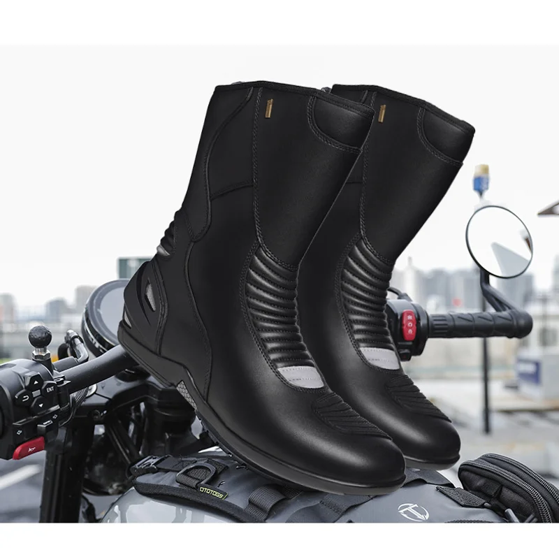 

Motorcycle Boots Men Classic Motocross Boots with Reinforced Heel Toe Counter Waterproof Tall Motorcycle Touring Boot Botas Moto