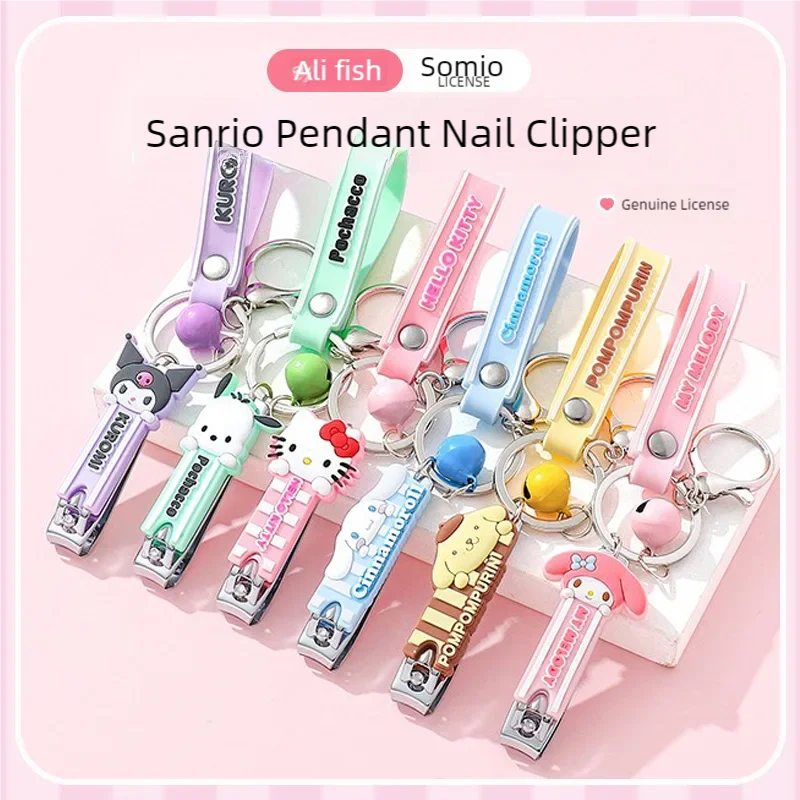 Sanrio Hello Kitty Portable Nail Clipper with Keychain Arc Mouth Design Home Use Nail Scissors Hangable Nail Clipper