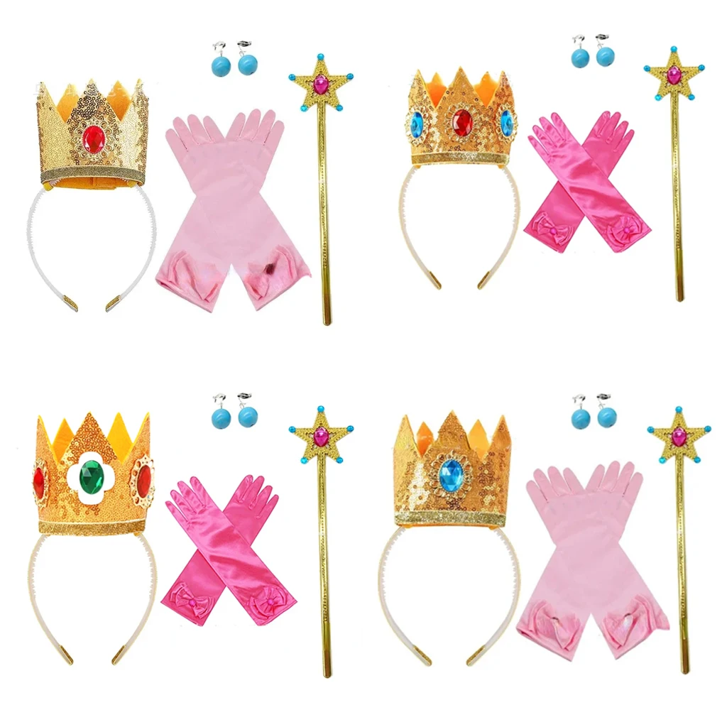 2024 Girls Cartoon Princess Crown Cosplay Pentagram Magic Stick Earring Set Anime Girl Dress Up Halloween Christmas Gift