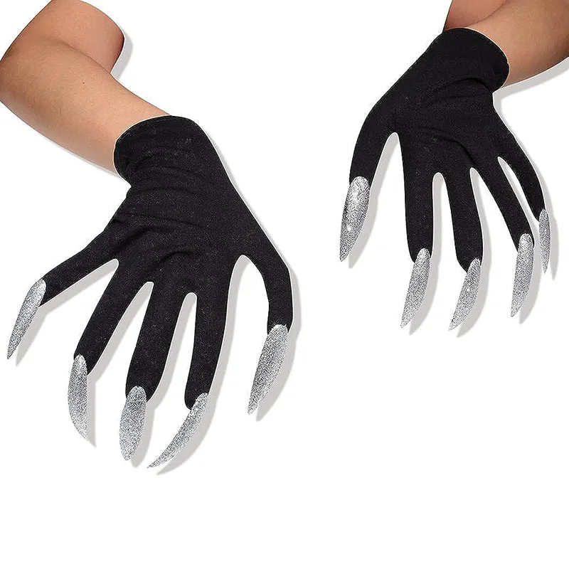 Disfraz divertido de bruja para fiesta, accesorios de miedo para Halloween, guantes góticos de uñas largas, mitones con garras, accesorios de Cosplay