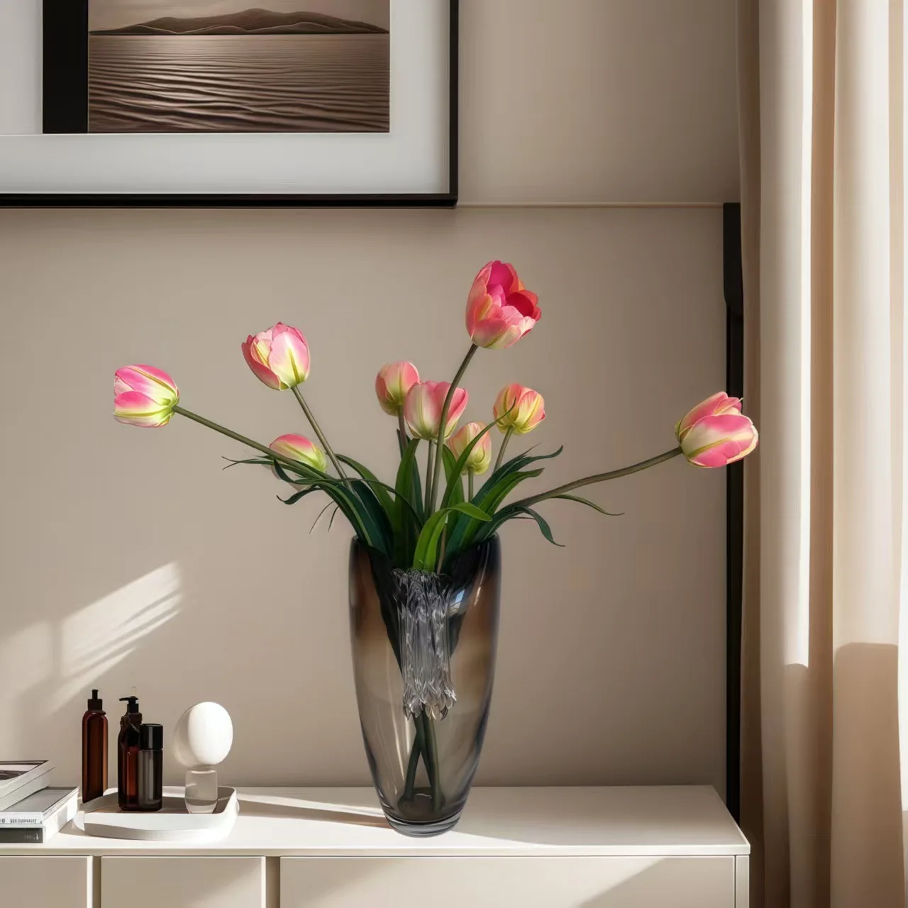 HT Glazed oblique vase model house villa entrance recommended soft decoration  Ready to ship and purchase with peace of mind