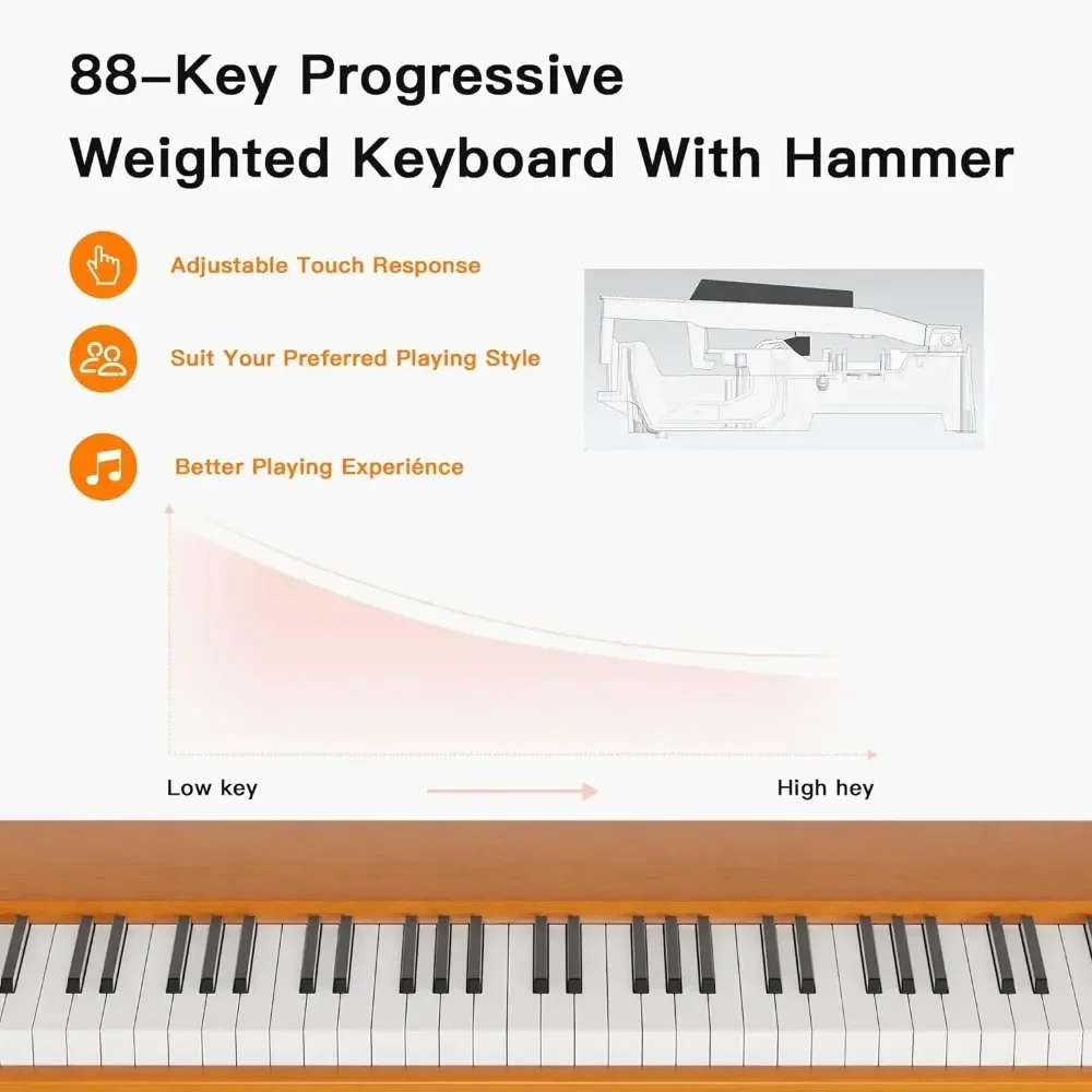 Portable 88- Key Digital Keyboard Piano, Wooden Electric Hammer, Weighted Full Size Keyboard for Beginning Student