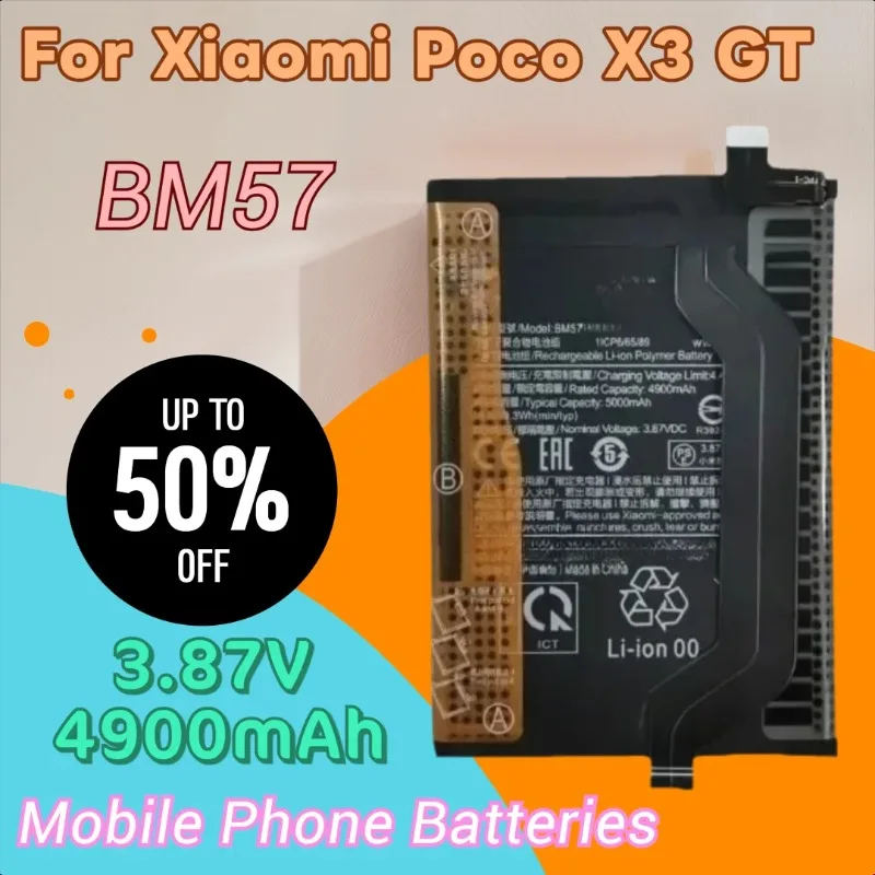 

New High Quality 3.87V 4900mAh Mobile Phone Battery BM57 for Xiaomi Poco X3 GT Phone Bateria Batteries Fast Shipping