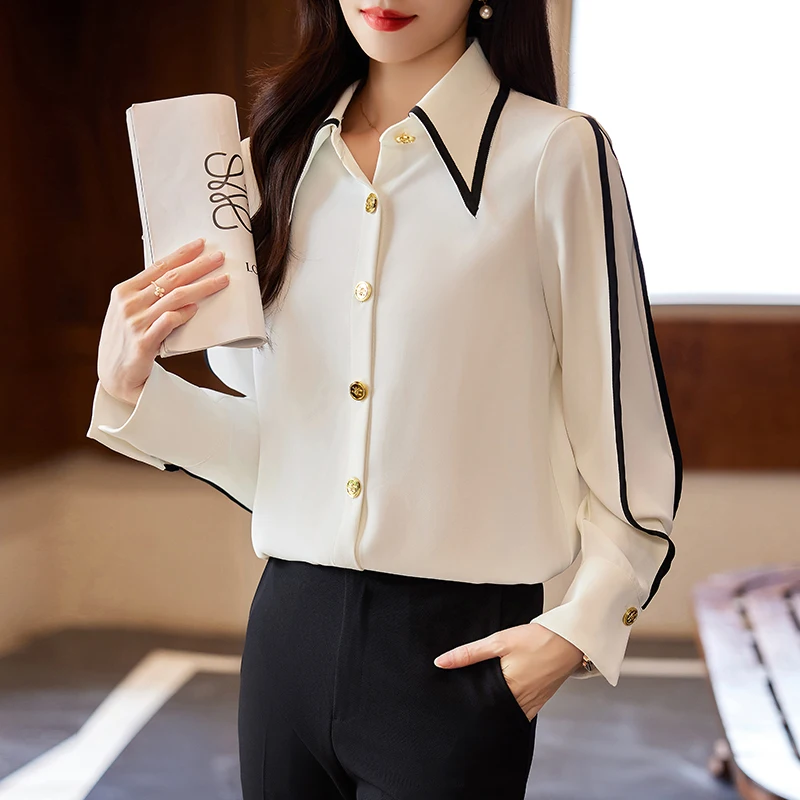 NAVIU White Shirt Women Fashion High End New 2023 Autumn Temperament Professional Formal Blouses Office Lady Work Tops