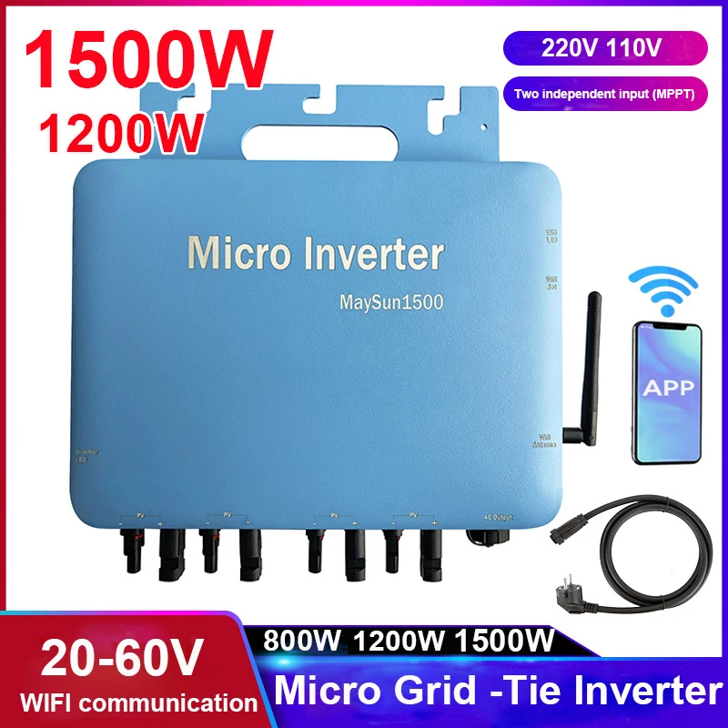 1500W 1200W 1000W Grid Tie Micro Solar Inverter 220V 110VAC 20-60V WIFI Monitor Pure Sine Wave Inverter MPPT for Home System