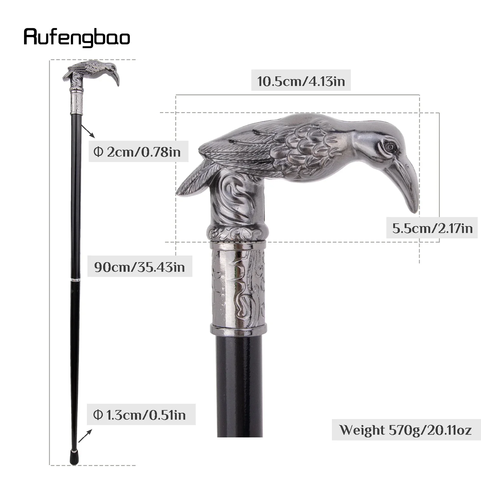 Silver Eagle Head Fashion Walking Stick Decorative Stick  Vintage Party  Performance stage Cane  90cm  Performance Stage Cane