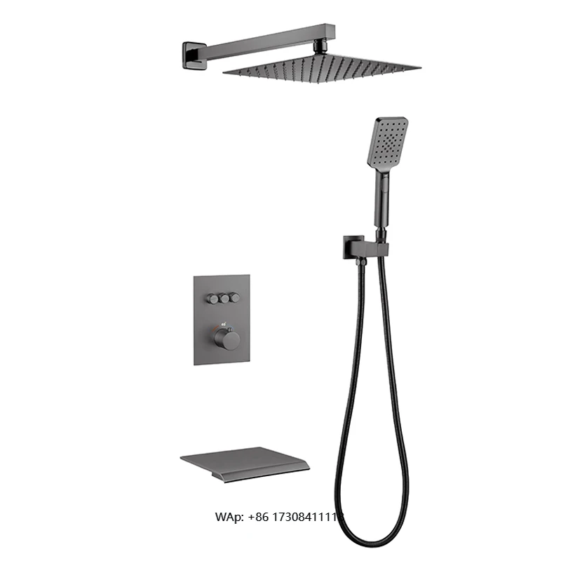 

Luxury Gray System Concealed 3-way Shower Head Brass Hot Water Brass Shower Set Faucet with Manual