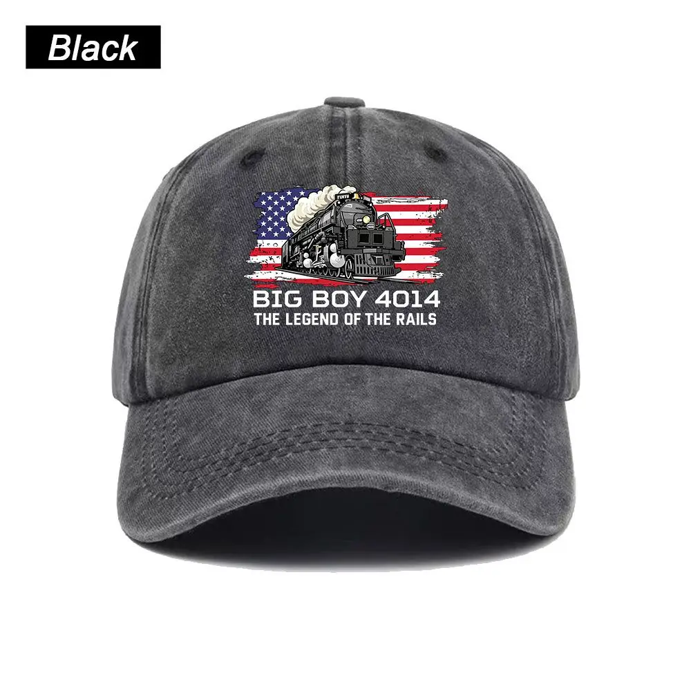 Vintage Washed Baseball Cap Big Boy 4014 Vintage Steam Locomotive Railroad Train Engine Print Graphic Unisex Casual Cotton Hat