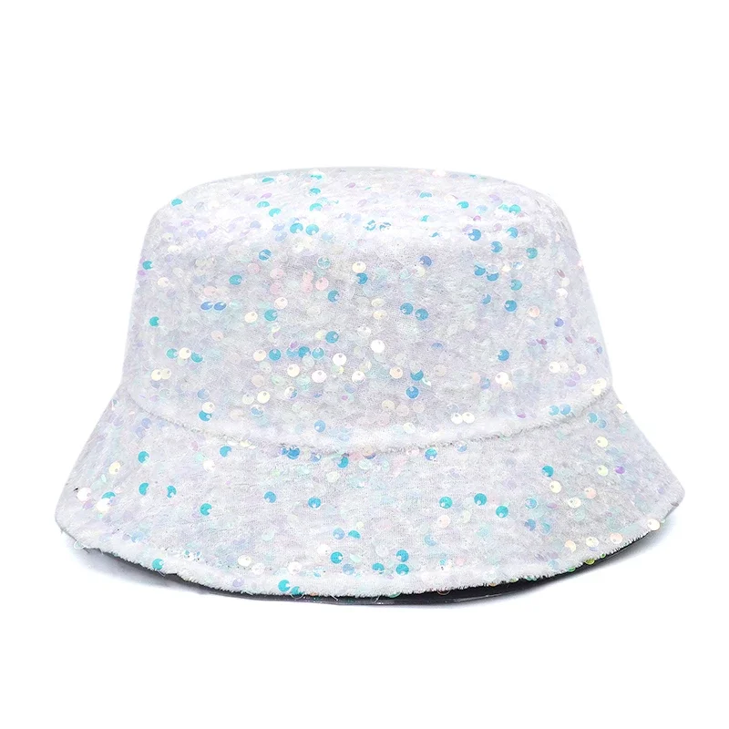 2024 New Man Woman Glitter Sequins Bucket Hat Fisherman Hat Folded Windproof Panama Hats Female