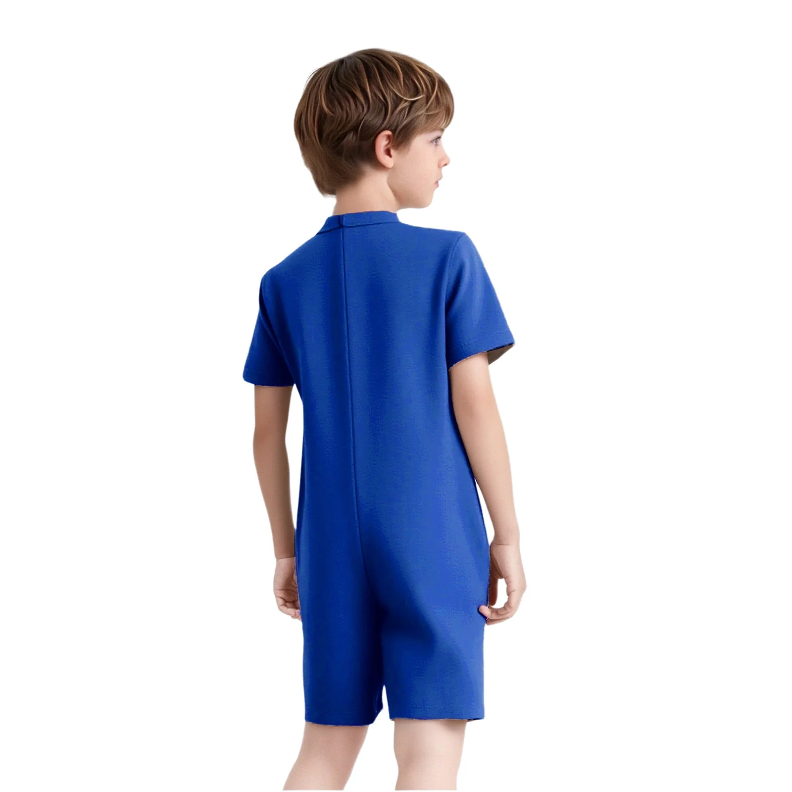 Kids Boys Girls Special Needs Adaptive Clothing Cotton Soft Short Sleeve Zipper Solid Color Jumpsuit with Press Button Hole