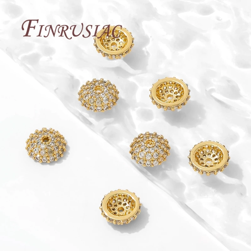 8.5 مللي متر خرزة مباعدة قبعات 18K مطلية بالذهب النحاس مع الزركون زهرة حبة نهاية قبعات لصنع المجوهرات لوازم DIY بها بنفسك اكسسوارات