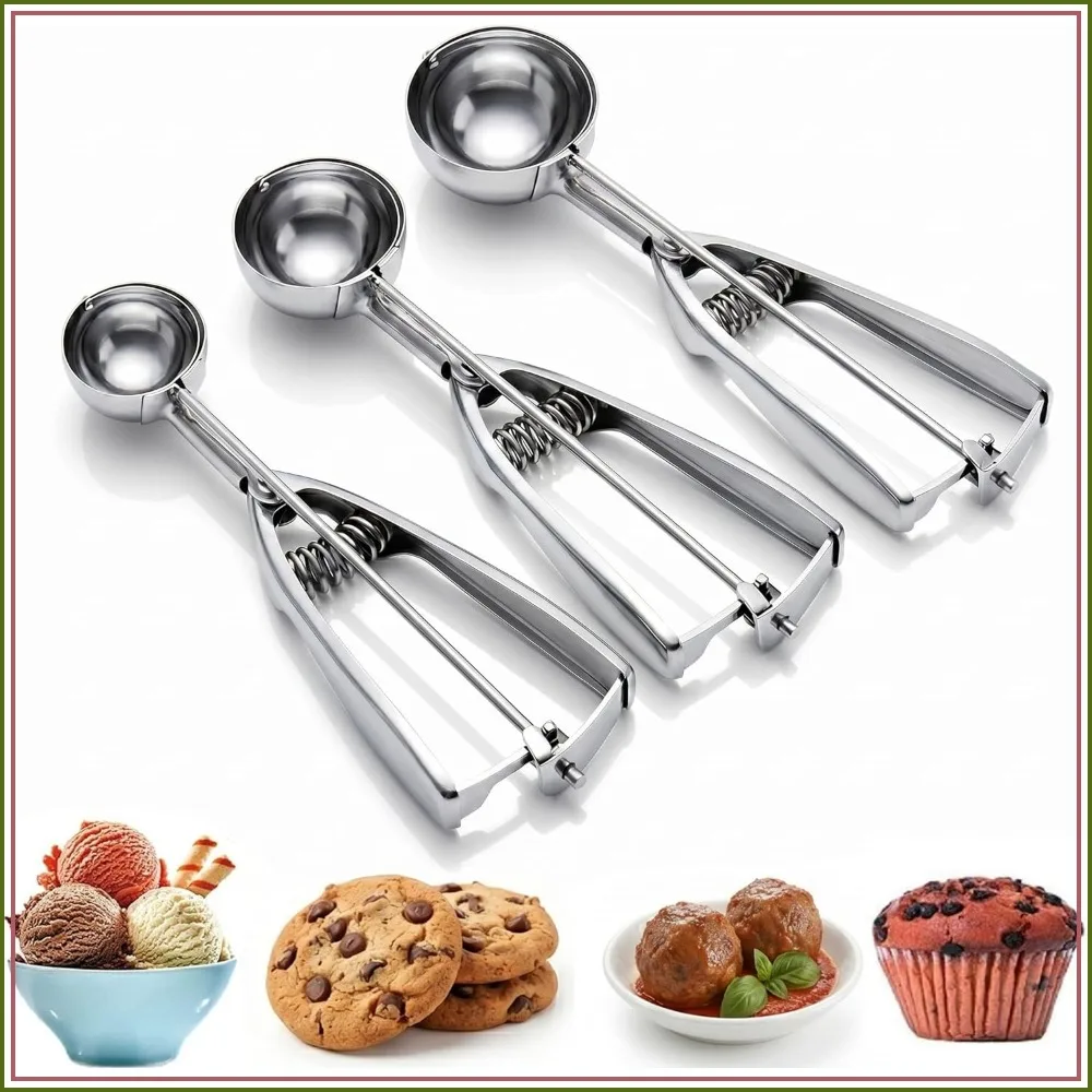 3-Piece Stainless Steel Ice Cream & Cookie Scoop Set with Trigger Release, Large/Medium/Small — купить у AliExpress WW