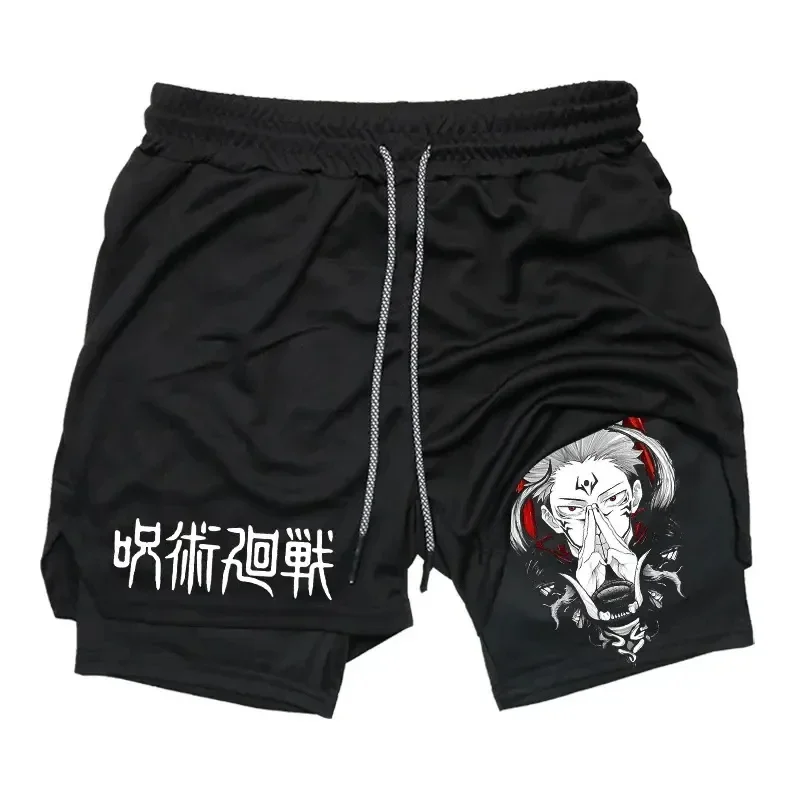 Pantalones cortos de animación japonesa con estampado para adultos, pantalones de playa de doble capa, novedad de verano, ropa de calle holgada para hombres y mujeres