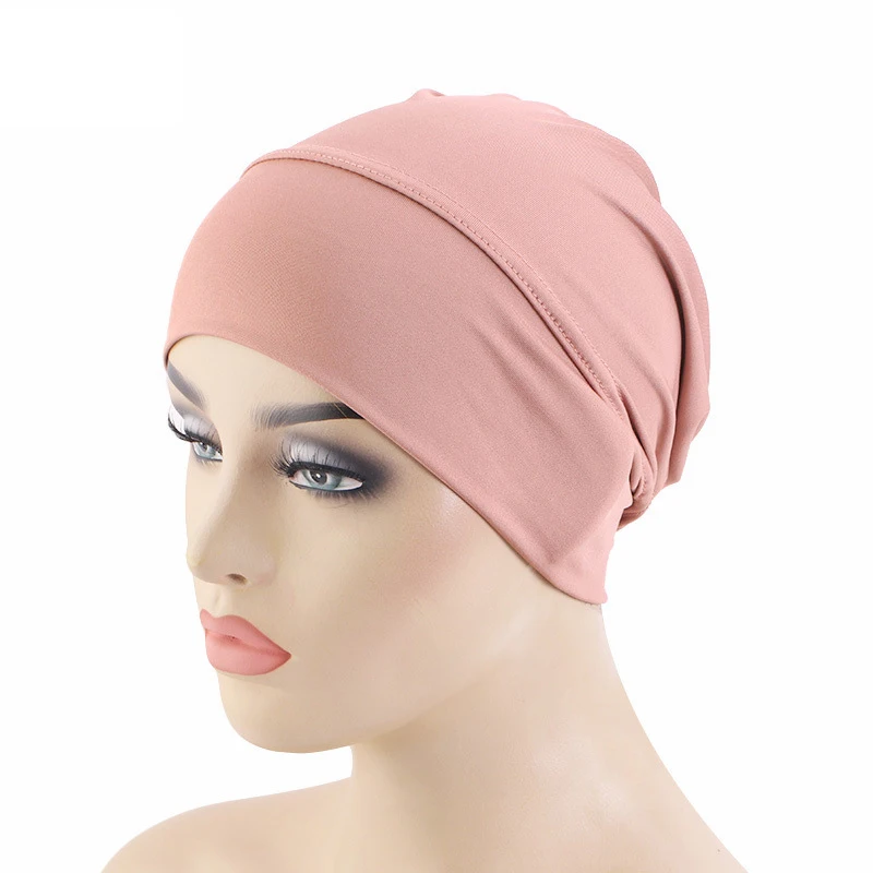 

Elastic Solid Color Women Inner Hijab Cap Islamic Female Underscarf Bonnet Musulman Femme Headband Turban Under Scarves Caps