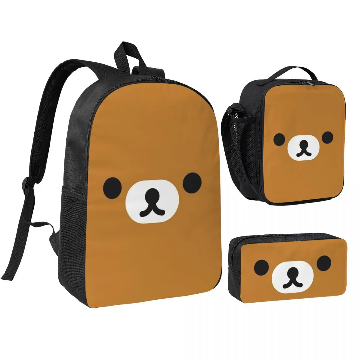 Rilakkuma Relax Bear Big Face Backpack Boys Girls BookBag School Bag Shoulder Bags 3ps Insulated Lunch Bag Pencil Case