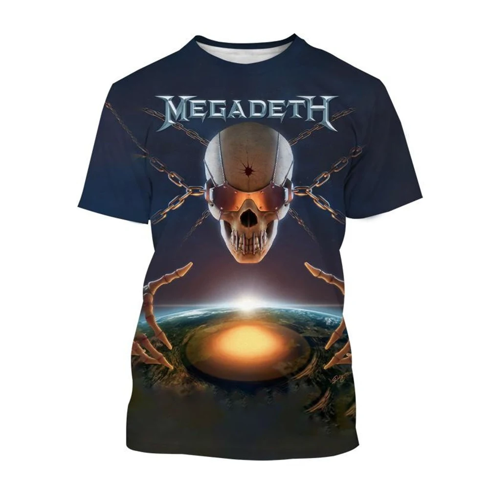 2024 Megadeth 3D Printed T-Shirts Fashion Rock Band Men\'s Casual T-shirt Summer Men Women Punk Funny Hip Pop Short Sleeve Kids