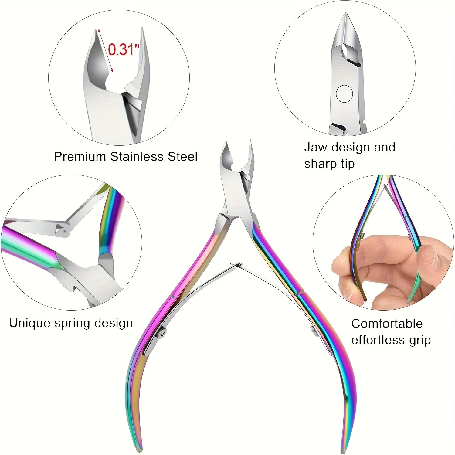 2pcs Set Color Titanium Stainless Steel Professional Nail Care Set Rainbow Manicure and Pedicure Kit Cuticle Nippers